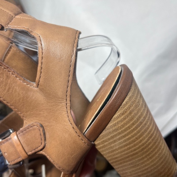 Aldo Strappy Gladiator Stacked Block Heel Leather Sandals Cognac Sz 9 - Picture 13 of 13
